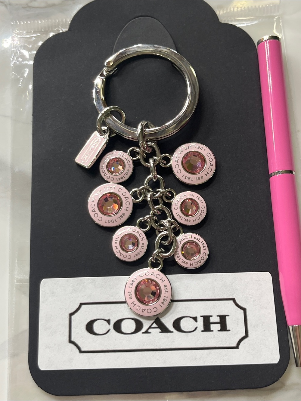 COACH Pink Crystal Dangle Keyring
